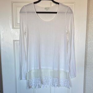 Grace & Lace White Long Sleeve Top with Lace Trim
